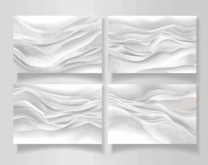 a set of three white abstract paintings on a wall