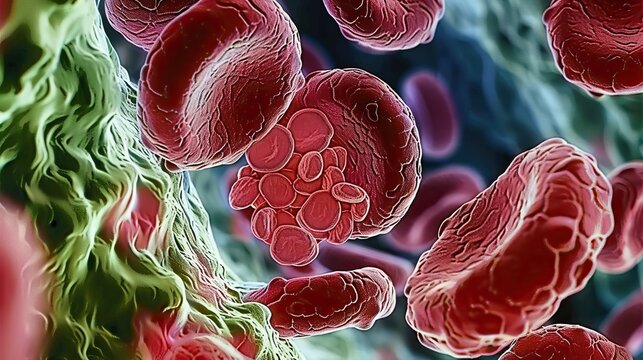A cluster of red and white blood cells.