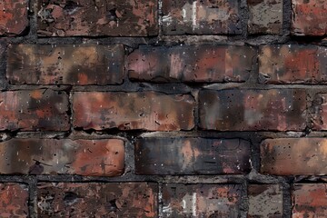 Background of aged brick wall with varying tones of red and brown

