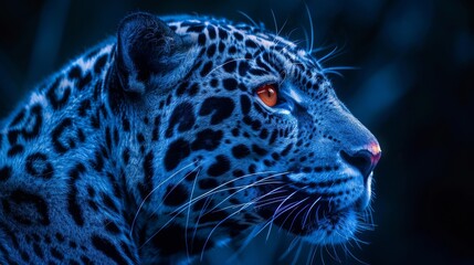 Obraz premium A blue and white tiger with red eyes stares at the camera