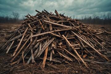A pile of wood is stacked on top of another pile