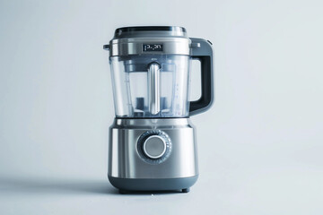 A blender with a stainless steel control panel and a digital timer display for accurate blending time control isolated on a solid white background.