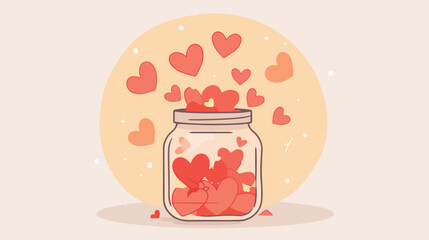Support and charity concept. Glass jar with hearts 