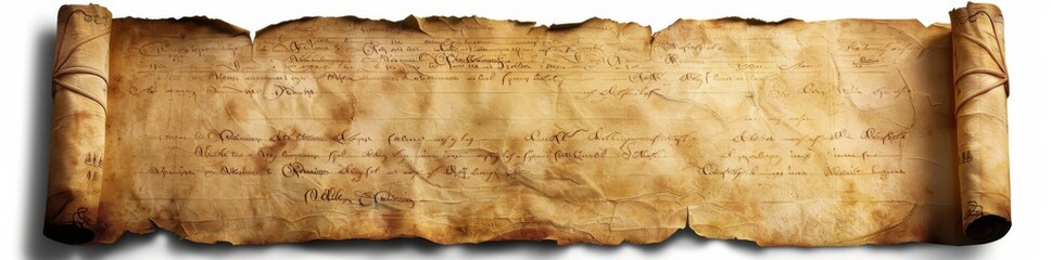 empty ancient scroll isolated on white background with clipping path