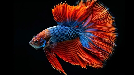 Fototapeta premium Colorful betta fish showcasing vibrant fins on a dark background