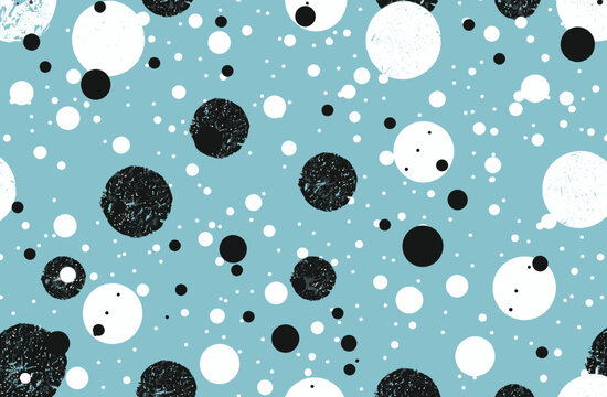 a blue background with black and white circles