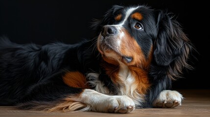 A dog with brown and white fur is staring at the camera