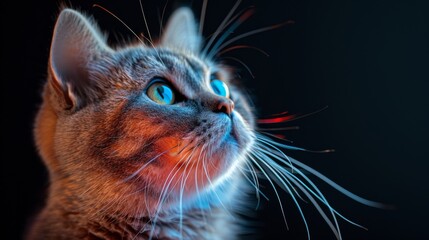 A cat with a blue eye stares at the camera