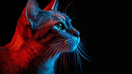 A cat with a green eye is staring at the camera