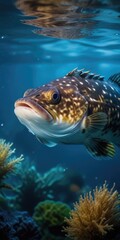 Fototapeta premium Lingcod fish underwater background