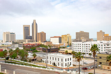 Corpus Christi, Texas - March 15, 2020: Downtown Corpus Christi skyline buildings along the Gulf Of...