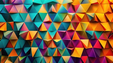 Fototapeta premium Multitude of vibrant geometric triangles create a dynamic background. 