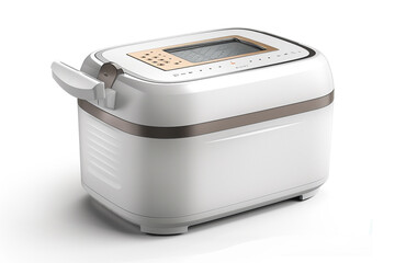 A compact bread maker featuring a removable kneading paddle and a viewing window isolated on a solid white background.