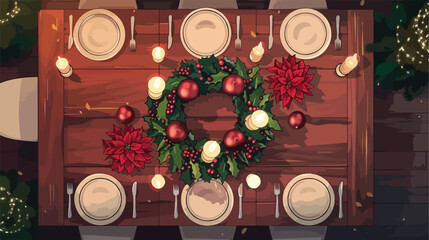 Christmas table setting with wreath and candles