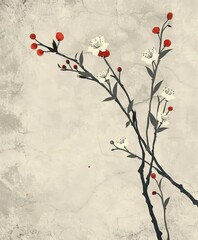Branch with red and white flowers