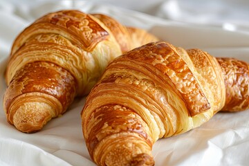 Buttery Breakfast Delight: Two Homemade Croissants Captured in Natural Light