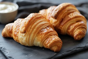 Morning Delights: Buttered Croissants in a Dark Rustic Setting