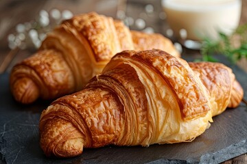 Buttery Croissant Delights: Traditional Pastry Morning on Rustic Dark Setting
