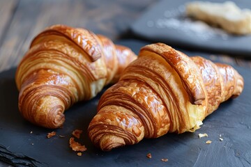 Golden Morning Duo: Buttery Croissants in Dark Rustic Ambiance