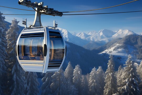 3D render of a ski lift in the mountains during winter season