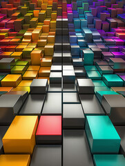 Viele wundersch&ouml;ne bunte leuchtende W&uuml;rfel aus Glas Teile in 3D 