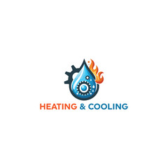 heating and cooling logo, hvac logo design, fire & water logo, oil and gas logo with gear icon, air conditioning, heating, and cooling HVAC service logo design	
