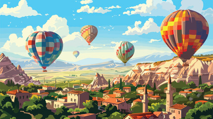 Colorful hot air balloons over Goreme Cappadocia Turk