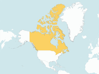 Obraz premium Orange detailed blank political map of CANADA with blue water surfaces using orthographic projection of the white North American continent