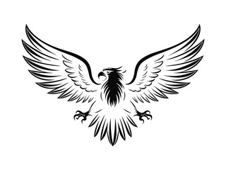 Obraz premium Cartoon bald American eagle mascot swooping with claws out and wings outstretched. Four color version with only brown, light gray, yellow and black