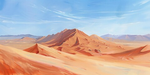 Sandy desert landscape with dunes. Dry and barren wilderness background.
