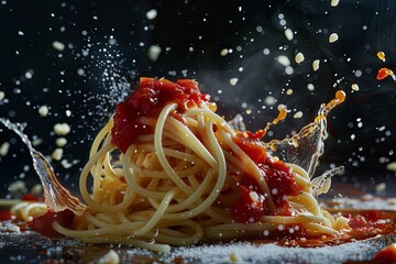 Dynamic Spaghetti Art: Italian Masterpiece in Tomato Sauce Splash