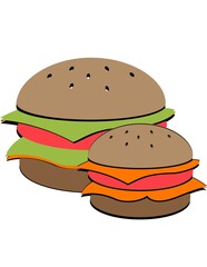Two hamburgers with lettuce and tomato on top