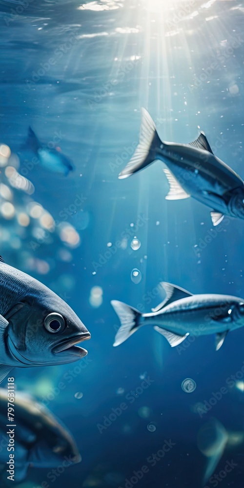 Wall mural Bluefish fish underwater background