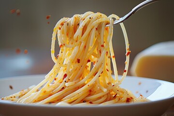 Capturing Art: Spaghetti Eating in Motion - A Visual Feast of Italian Dining - obrazy, fototapety, plakaty