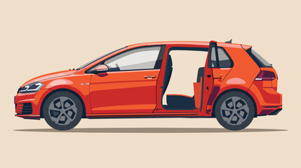 Compact hatchback car with open door isolated 