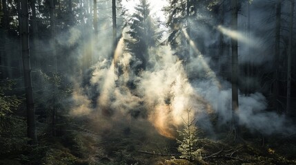 german harz mountains forest, smoke art, landscape photography, 16:9