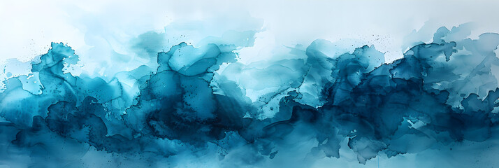 Teal and turquoise watercolor wash painting on transparent background.