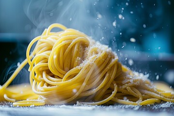 Capturing the Spirited Twirl: A Spaghetti Symphony of Motion and Flavor