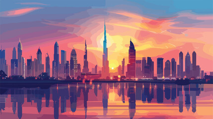 Fototapeta na wymiar Dubai downtown skyline with modern skyscrapers at sun