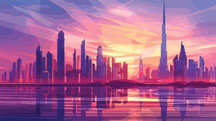 Dubai downtown with modern skyscrapers at sunset. Dub - obrazy, fototapety, plakaty