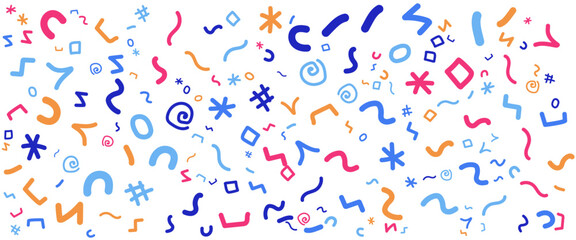 Colorful minimalist abstract fun line doodle banner with cute shapes. Vector illustration for banner, background, pattern, brochure, cover, template, decoration, ads, prints, branding design