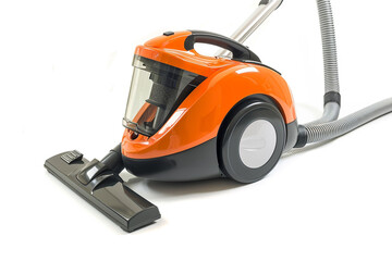A compact canister vacuum cleaner with a HEPA filter and a telescopic wand for above-floor cleaning isolated on a solid white background.