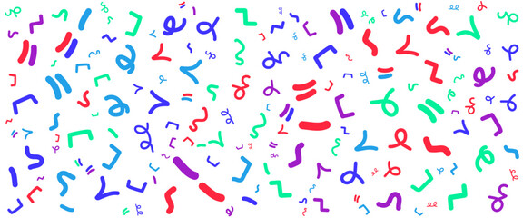 Colorful flat shapes abstract fun line doodle banner with cute simple style. Vector illustration for banner, background, pattern, brochure, cover, template, decoration, ads, prints, branding design