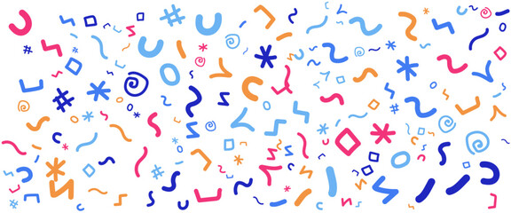 Colorful flat abstract fun line doodle banner with shapes for hand drawn style. Vector illustration for banner, background, pattern, brochure, cover, template, decoration, ads, prints, branding design