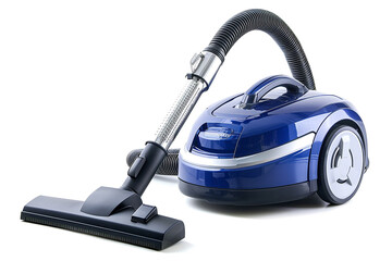 A compact canister vacuum cleaner with a bagless design and a telescopic wand isolated on a solid white background.