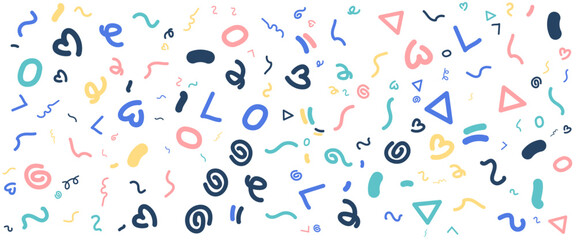 Colorful simple minimalist abstract fun line doodle banner with shapes. Vector illustration for banner, background, pattern, brochure, cover, template, decoration, ads, prints, branding design