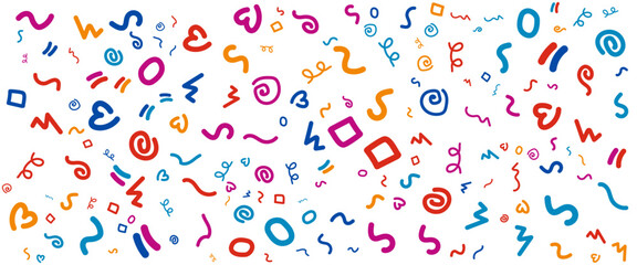 Colorful seamless pattern fun line creative doodle abstract style art banner with shapes. Vector illustration for banner, background, pattern, brochure, cover, template, decoration, branding design