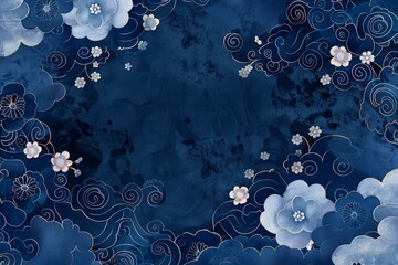 A luxurious pattern with royal damask designs etched into a deep midnight blue texture.