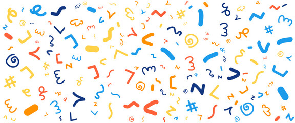 Colorful hand drawn flat abstract shapes pattern design fun line doodle banner. Vector illustration for banner, background, pattern, brochure, cover, template, decoration, ads, prints, branding design