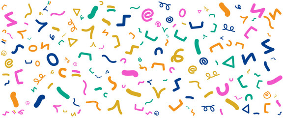 Colorful seamless pattern fun line creative doodle abstract style art banner with shapes. Vector illustration for banner, background, pattern, brochure, cover, template, decoration, branding design